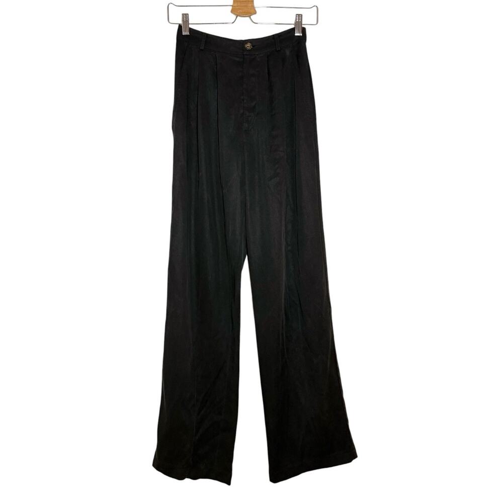 Reformation Black High Rise Relaxed Leg Minimalist Pleated Trouser Pants - 0